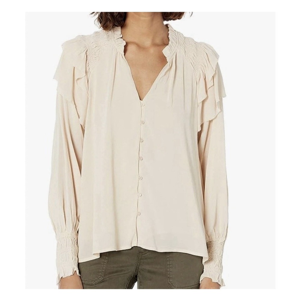 ASTR THE LABEL Rashida Top Women's XS Long Sleeve Smocked Ruffle Oversized